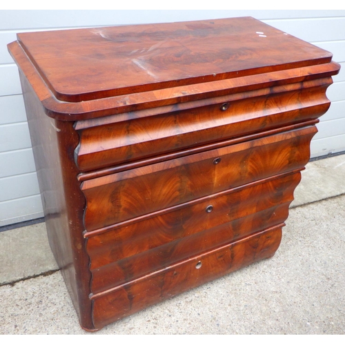 742 - A 19th cen Continental mahogany chest of drawers, 95cm wide