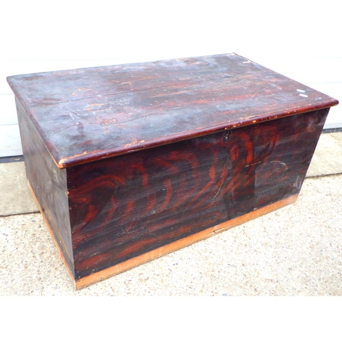 750 - A Victorian painted pine blanket box, missing plinth, 90cm long