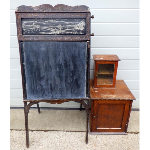 757 - A blackboard together with two oak cabinets (3)