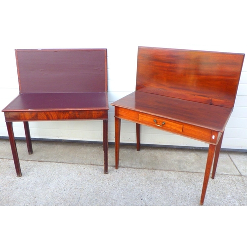 766 - A Geo III mahogany card table together with a similar tea table with single drawer, largest 94cm wid... 