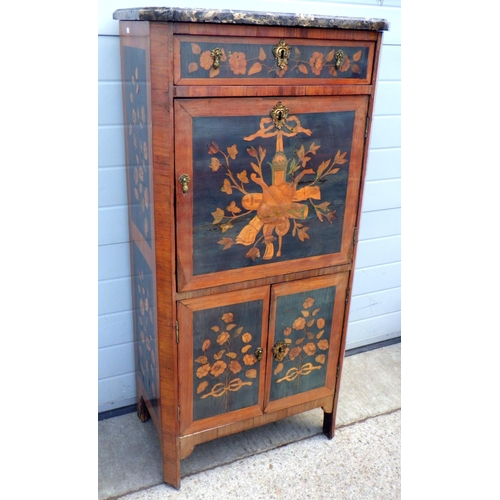 777 - A 19th cen marble topped Dutch inlaid converted secretaire cabinet, a/f, 64cm wide