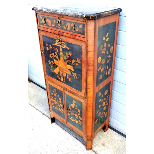 777 - A 19th cen marble topped Dutch inlaid converted secretaire cabinet, a/f, 64cm wide