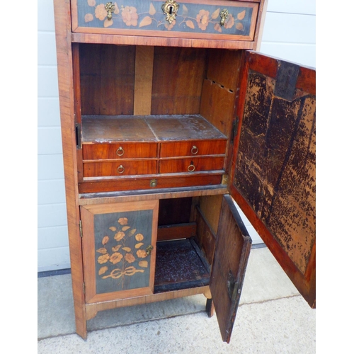 777 - A 19th cen marble topped Dutch inlaid converted secretaire cabinet, a/f, 64cm wide