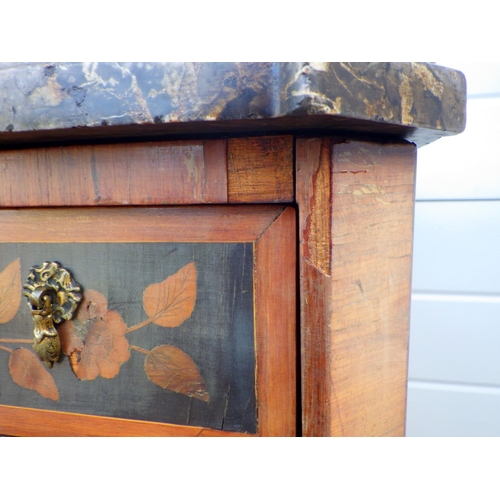 777 - A 19th cen marble topped Dutch inlaid converted secretaire cabinet, a/f, 64cm wide