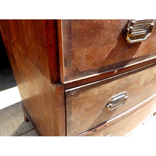 781 - A 19th cen two section bowfronted chest of drawers, a/f missing some moulding, 115cm wide