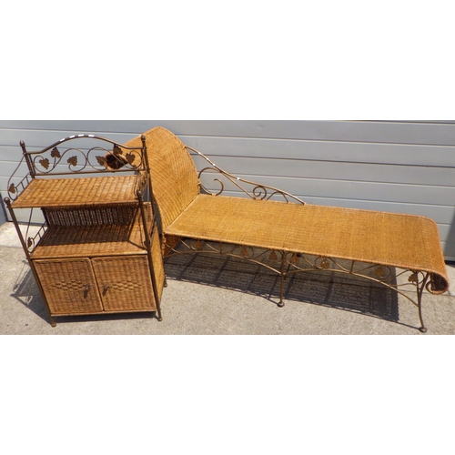 789 - A basketweave chaise, 180cm long  & matching cupboard (2)