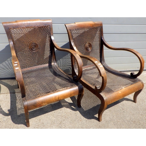 790 - A pair of 1930's bergere armchairs, cane damaged