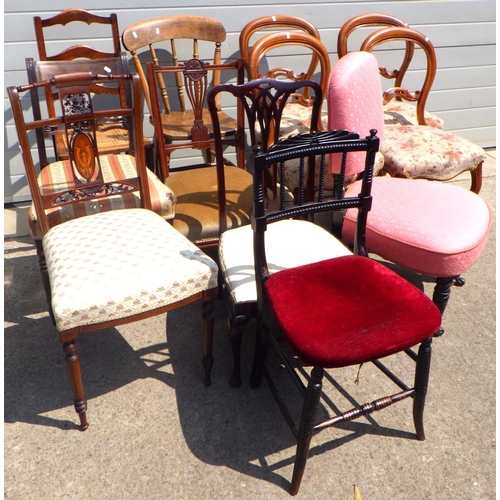 791 - A set of four balloon back chairs on cabriole legs together with eight further various chairs (12)