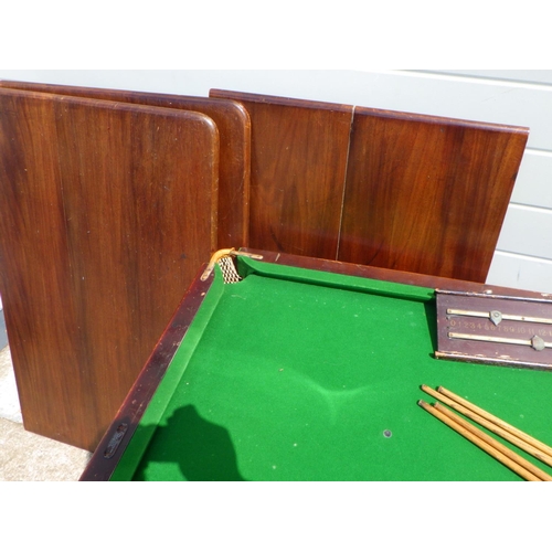 797 - A snooker dining table having slate bed with label The Tom Newman, balls, cues etc 197cm long