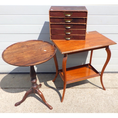 804 - An Edwardian rectangular occasional table, tripod table a/f & a set of filing drawers (3)