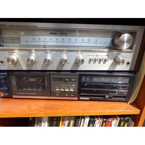 808 - A Pioneer stereo, Wharfedale speakers, records etc