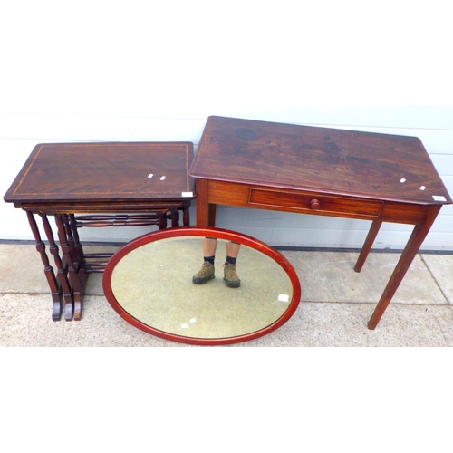 811 - An oval mirror, nest of tables & side table (a/f) (3)