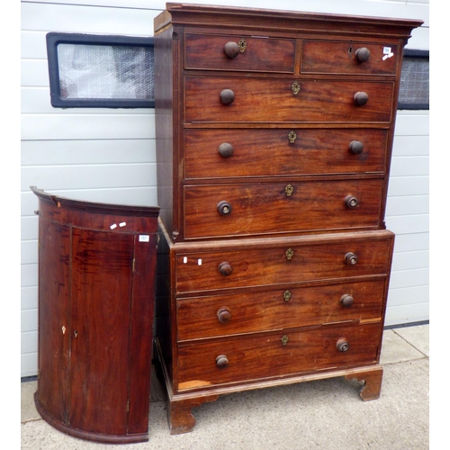 823 - A Geo III chest on chest a/f 107cm wide together with a Geo III mahogany hanging corner cupboard (a/... 