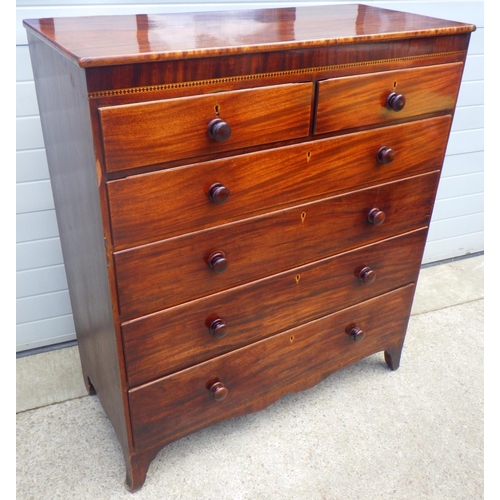 849 - A 19thC mahogany chest of drawers, later plywood back, repair to corner, foot cracked AF 119cm wide