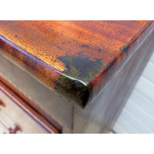 849 - A 19thC mahogany chest of drawers, later plywood back, repair to corner, foot cracked AF 119cm wide