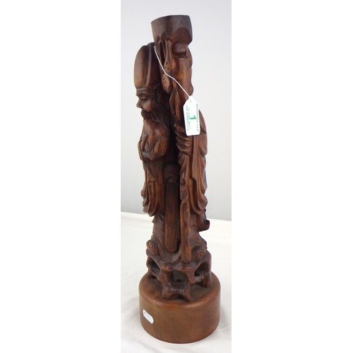 1 - A carved Oriental hardwood figure (lamp base) 42cm tall