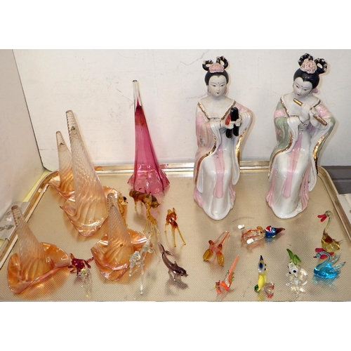 11 - A group of misc glass animals, epergne trumpets, plant pots etc (2)