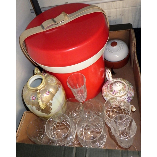 16 - Two boxes of misc collectables to include Gordons mirror, picnic set, scales and weights etc (2)