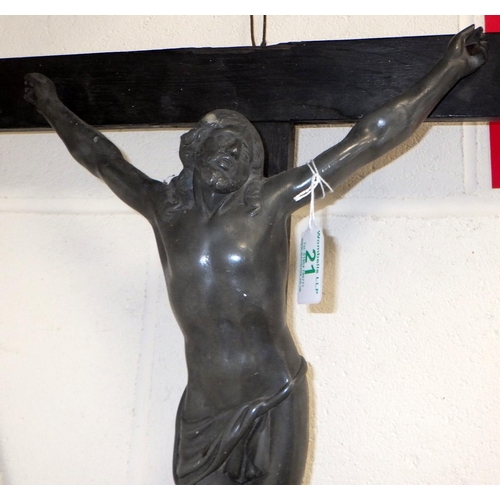 21 - A late 19th C oak crucifix with cast Christ 60cm tall AF