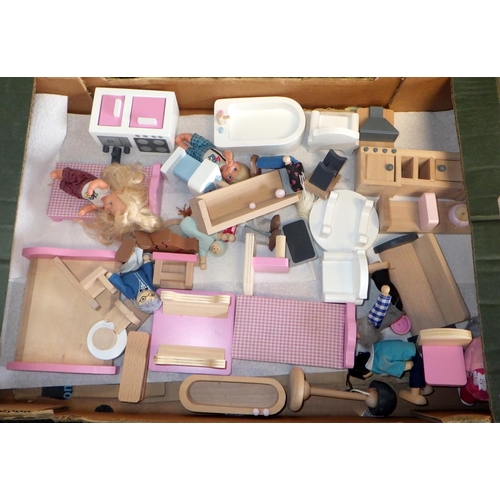35 - A large dolls house together with two boxes of furniture etc (3)