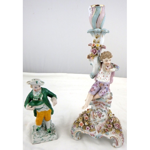 6 - Two pairs of German figures together with a Miessen candle stand all af (5)