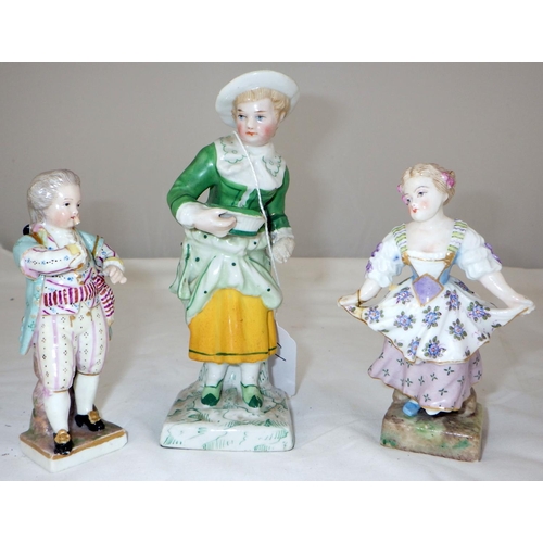 6 - Two pairs of German figures together with a Miessen candle stand all af (5)