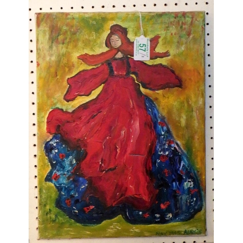 57 - Alexis May 1995 oil on canvas of a woman in a large dress (af) together with a woman playing a violi... 