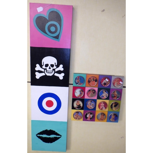 65 - Pop Art composition featuring a Skull & Crossbones and RAF Roundel, signed Roger Campbell, 122 x 30.... 