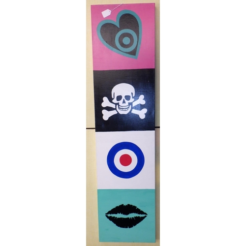 65 - Pop Art composition featuring a Skull & Crossbones and RAF Roundel, signed Roger Campbell, 122 x 30.... 