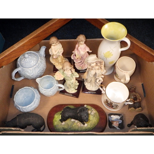 81 - A Robert E Fuller print depicting a lurcher; various ceramics incl teaware and trinkets (3)