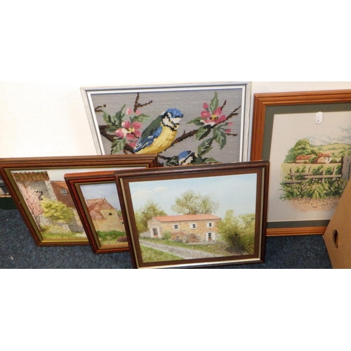 82 - Framed pictures incl a pair of plaster reliefs (one cracked).  a/f