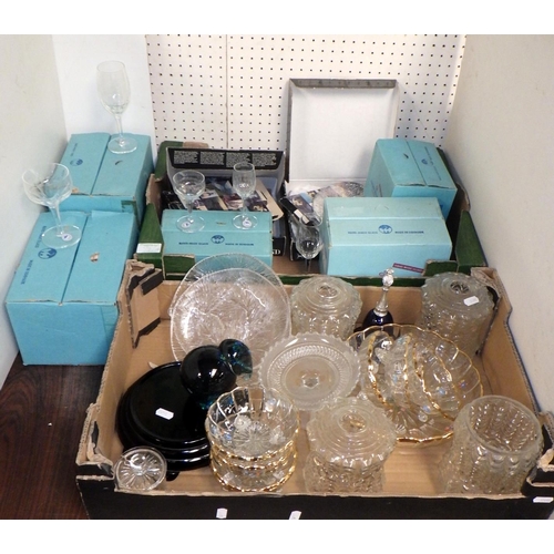 94 - Kastrup-Holmegaard table glass, boxed; a Wedgwood elephant paperweight and other glassware. (4)