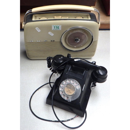 116 - A Bush analogue radio; a GPO rotary dial telephone.  A/F
