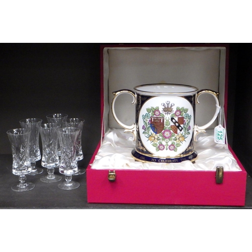 125 - A Spode 1981 Royal Wedding loving cup, numbered 144 / 250, in presentation box; together with 6 matc... 