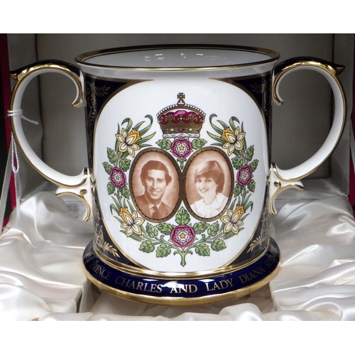 125 - A Spode 1981 Royal Wedding loving cup, numbered 144 / 250, in presentation box; together with 6 matc... 