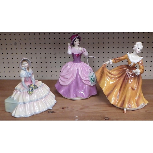128 - Three Royal Doulton lady figurines, a/f