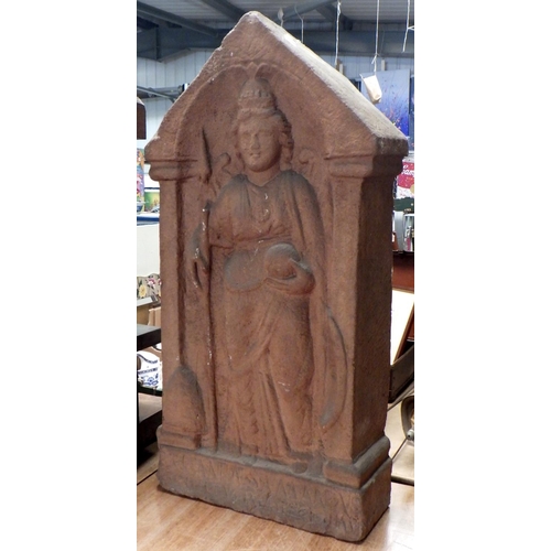 140 - A fibreglass copy of an Ancient Roman memorial stone, 93cm tall.  Ex. York Minster Stores.