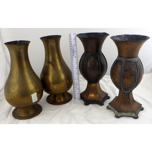 137 - Two pairs of brass altar vases, 30cm tall, a/f.  Ex. York Minster Stores.