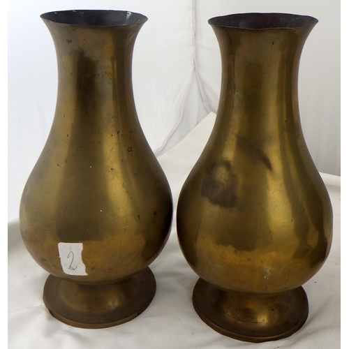 137 - Two pairs of brass altar vases, 30cm tall, a/f.  Ex. York Minster Stores.