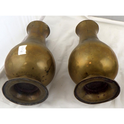 137 - Two pairs of brass altar vases, 30cm tall, a/f.  Ex. York Minster Stores.