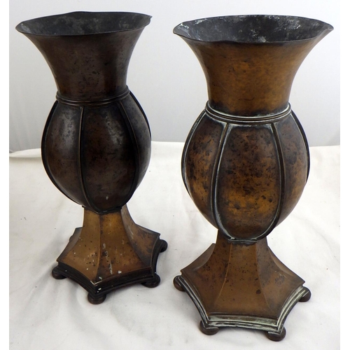 137 - Two pairs of brass altar vases, 30cm tall, a/f.  Ex. York Minster Stores.