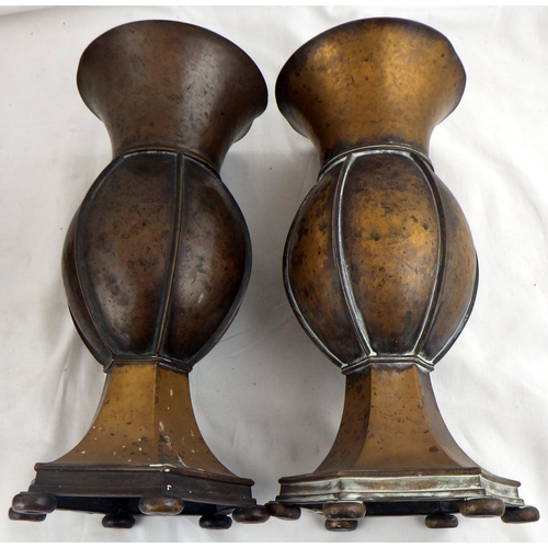 137 - Two pairs of brass altar vases, 30cm tall, a/f.  Ex. York Minster Stores.