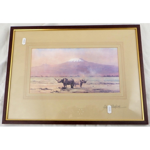 142 - Two framed David Shepherd open edition wildlife prints, mounts signed and framed dedicated verso by ... 