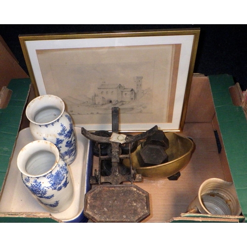 149 - A miscellaneous lot incl ceramics, glassware, a pair of binoculars, a leather attaché case etc (3)