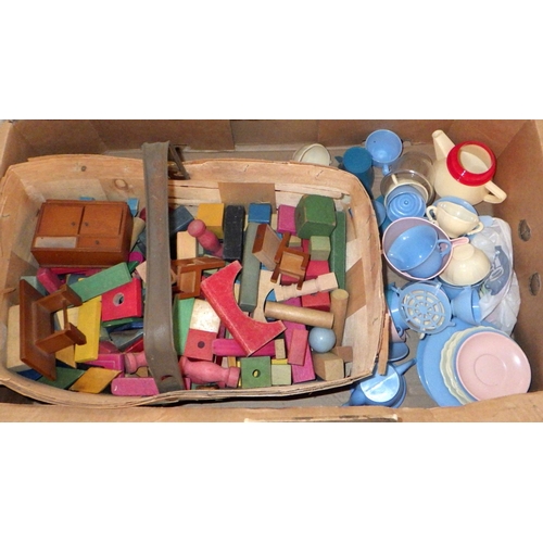 154 - Toys and games incl a vintage Sindy doll, wooden blocks, wade, cigarette cards etc.  (2)