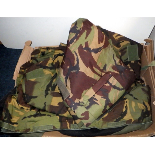 156 - Military camouflage clothing; a suitcase. (2)