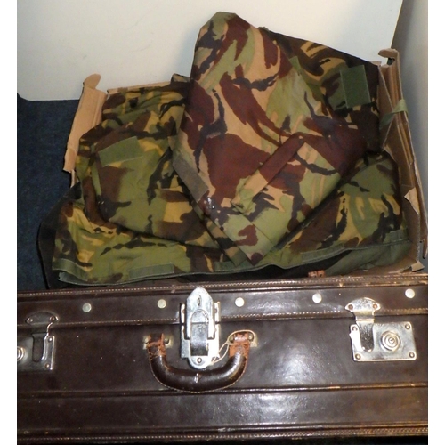 156 - Military camouflage clothing; a suitcase. (2)