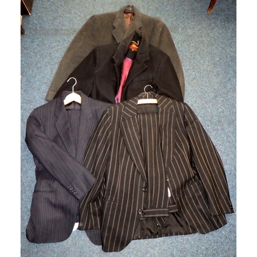 161 - A gentleman's Austin Reed pin strip suit, early 1970s; another suit, an overcoat etc.