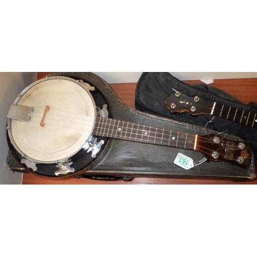 163 - A Melody-Uke banjo ukulele; another unsigned banjo ukulele. (2)