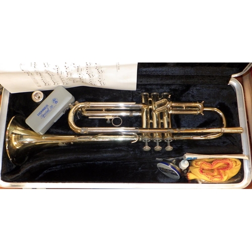 165 - A cased trumpet, a/f tarnished.